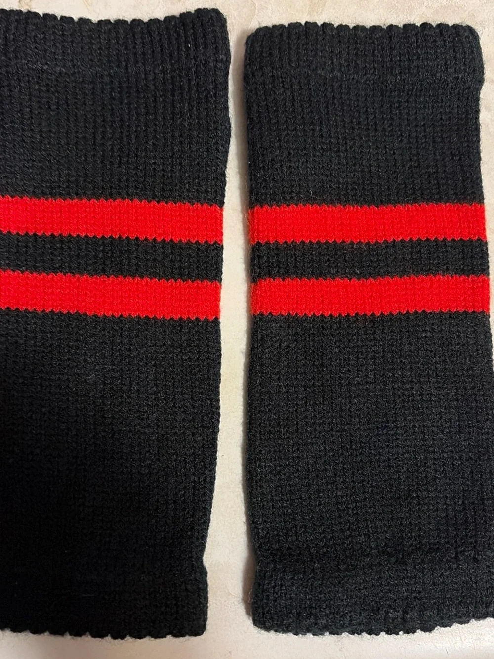 Black & Red Striped Fingerless Knit Gloves - Accessories
